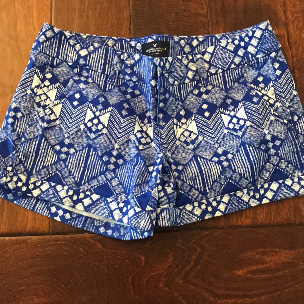 Blue and white patterned shorts